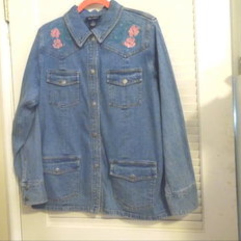 Denim & Co. Embellished Jean Jacket Size Large
